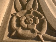 Close Up of Handcarved Stone Fireplace Art